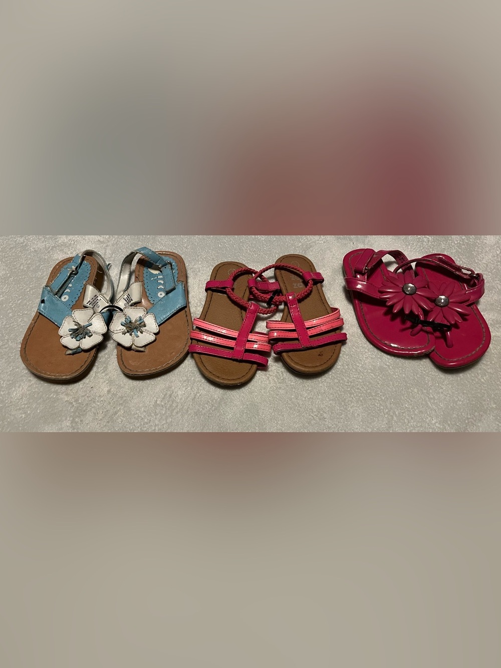 Girls Pink & Blue Strappy Sandals with Floral Accents-size 6 & 7 play condition